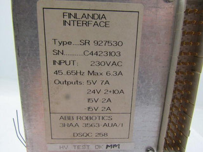 ABB Robotics SR 927530 DSQC 258 Finlandia Interface 230Vac 45-65Hz 6.3A Input