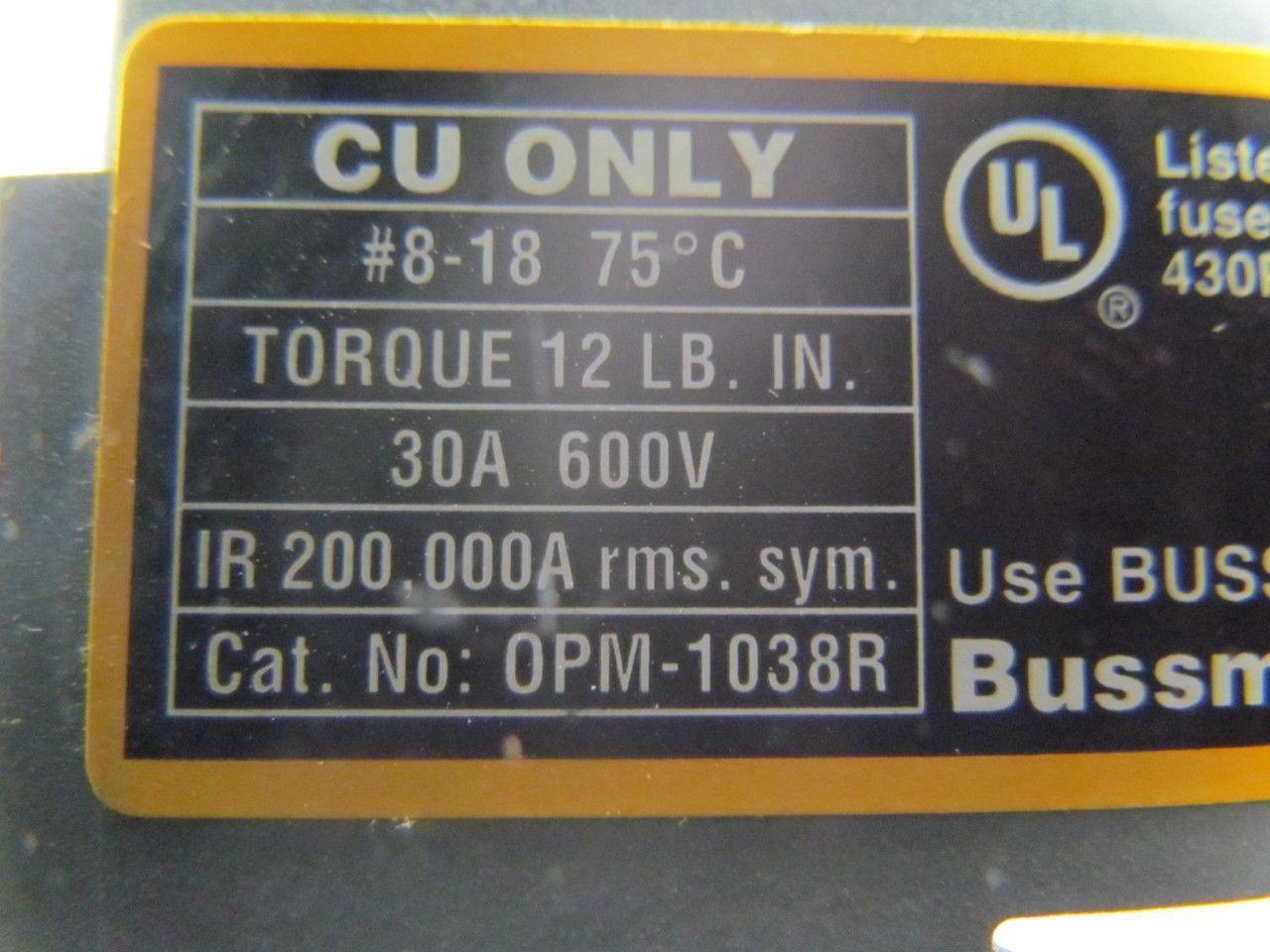 Bussmann Optima IR200kA/OPM1038R 3 Pole class CC Fuse Holder 30A 600V