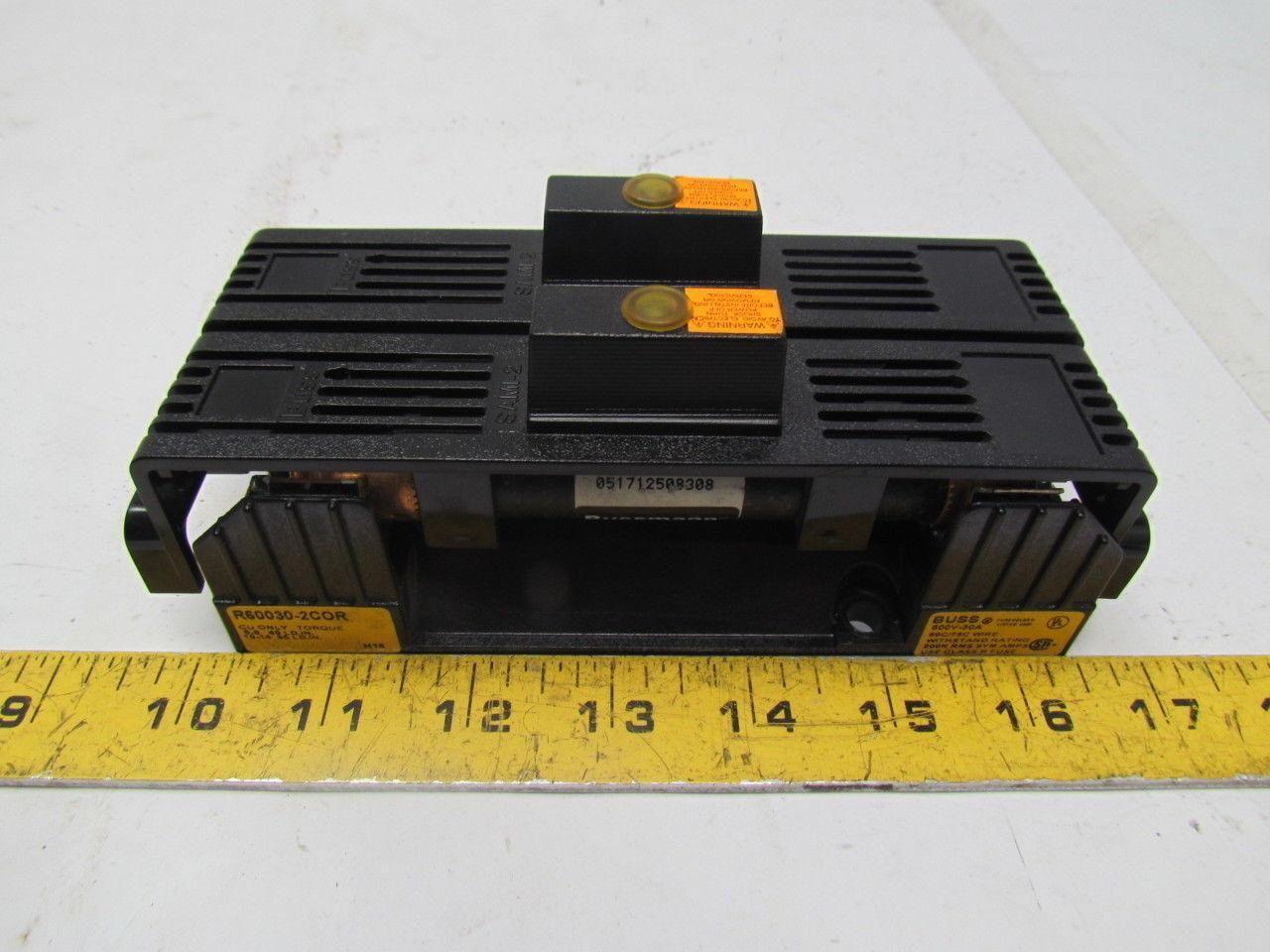 Bussmann R60030-2COR/FRS-R-15 2P Fuse Holder 600V 30A w/2-15A DualElement Fuses