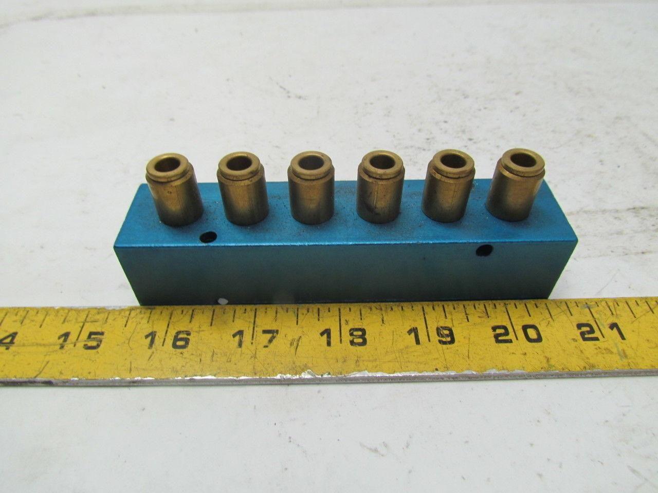 Alkon MQ22-4X6-6 6 outlet pneumatic Manifold 3/8"ports w/2 1/4" Ports added