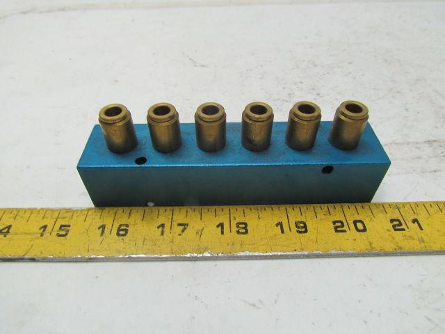 Alkon MQ22-4X6-6 6 outlet pneumatic Manifold 3/8"ports w/2 1/4" Ports added