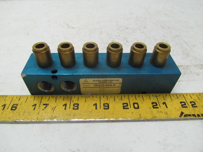 Alkon MQ22-4X6-6 6 outlet pneumatic Manifold 3/8"ports w/2 1/4" Ports added