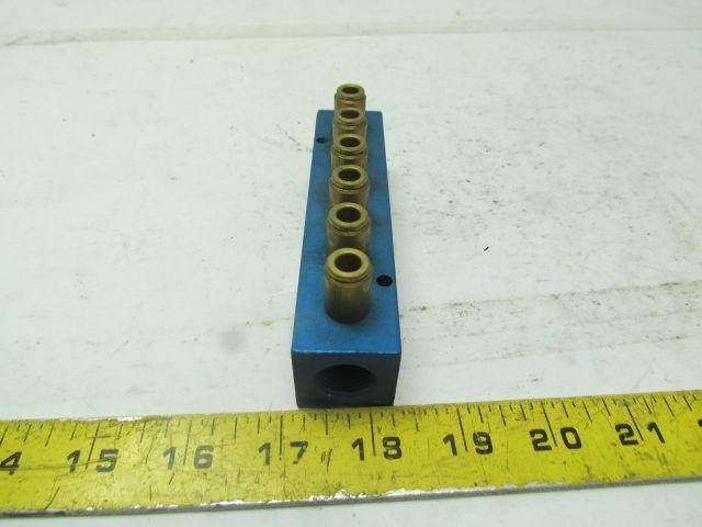 Alkon MQ22-4X6-6 6 outlet pneumatic Manifold 3/8"ports w/2 1/4" Ports added