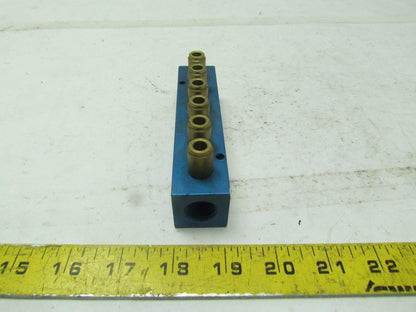 Alkon MQ22-4X6-6 6 outlet pneumatic Manifold 3/8"ports w/2 1/4" Ports added