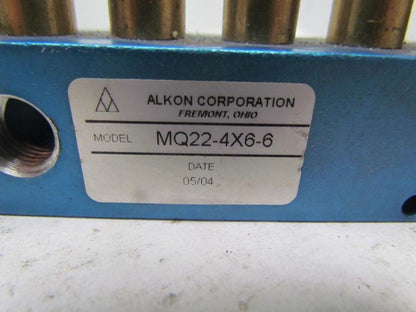 Alkon MQ22-4X6-6 6 outlet pneumatic Manifold 3/8"ports w/2 1/4" Ports added