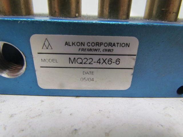 Alkon MQ22-4X6-6 6 outlet pneumatic Manifold 3/8"ports w/2 1/4" Ports added
