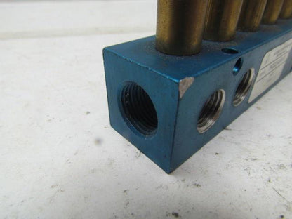 Alkon MQ22-4X6-6 6 outlet pneumatic Manifold 3/8"ports w/2 1/4" Ports added