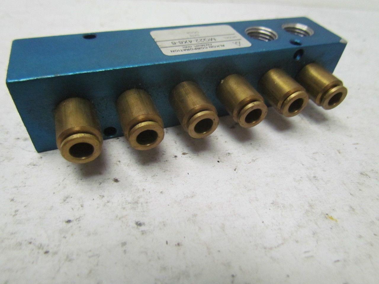 Alkon MQ22-4X6-6 6 outlet pneumatic Manifold 3/8"ports w/2 1/4" Ports added