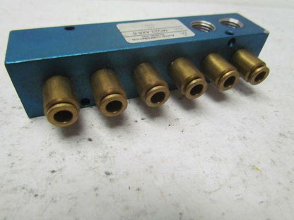 Alkon MQ22-4X6-6 6 outlet pneumatic Manifold 3/8"ports w/2 1/4" Ports added