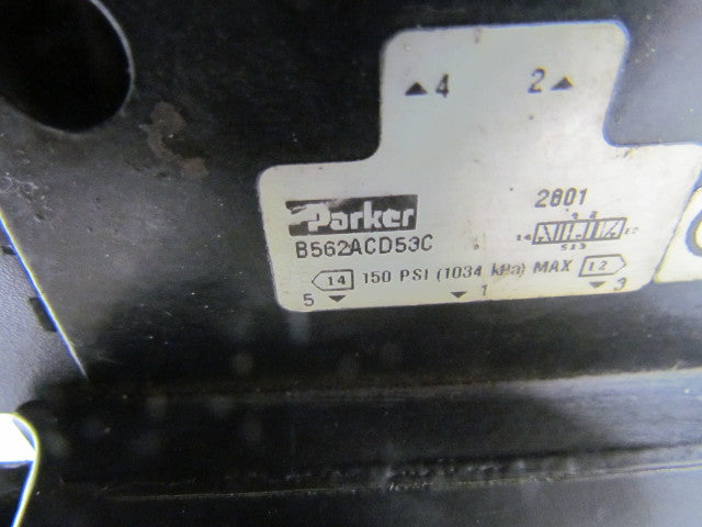 Parker B562ACD53C 3 B5 Series Pneumatic Valves on base w/ FB7 Silencers