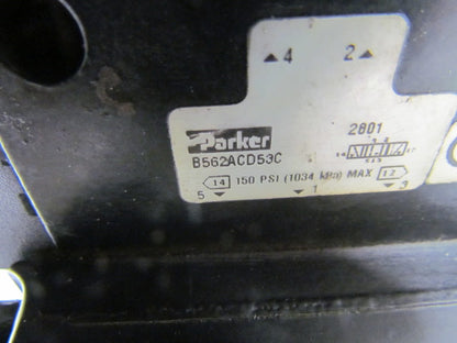 Parker B562ACD53C 3 B5 Series Pneumatic Valves on base w/ FB7 Silencers