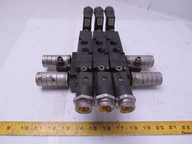 Parker B562ACD53C 3 B5 Series Pneumatic Valves on base w/ FB7 Silencers