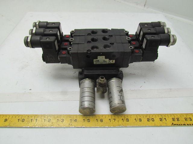 Parker B562ACD53C 3 B5 Series Pneumatic Valves on base w/ FB7 Silencers