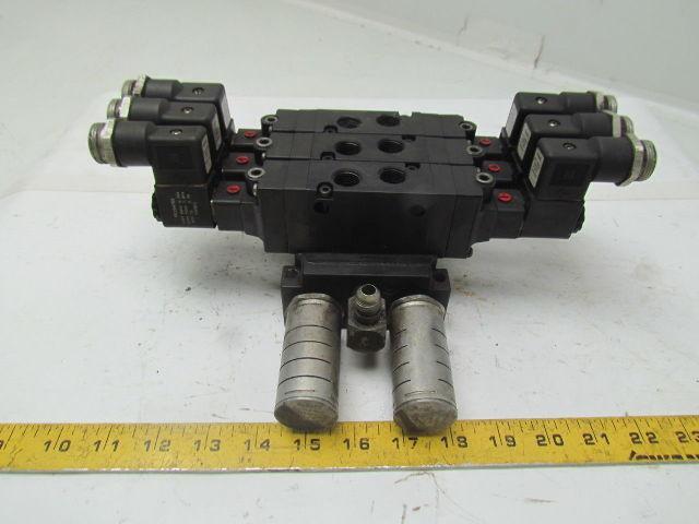 Parker B562ACD53C 3 B5 Series Pneumatic Valves on base w/ FB7 Silencers