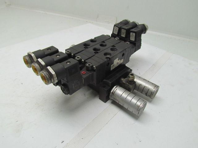 Parker B562ACD53C 3 B5 Series Pneumatic Valves on base w/ FB7 Silencers