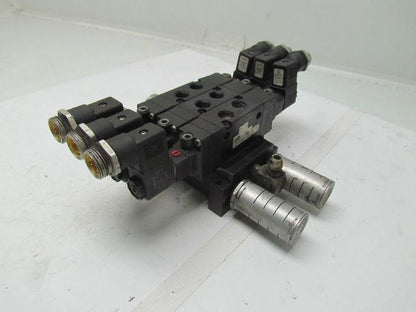 Parker B562ACD53C 3 B5 Series Pneumatic Valves on base w/ FB7 Silencers
