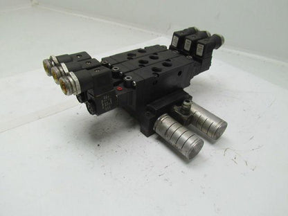 Parker B562ACD53C 3 B5 Series Pneumatic Valves on base w/ FB7 Silencers