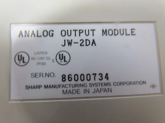 Sharp JW-2DA Analog Output Module Output Rating 0 to ± 20mADC or 0 to 10VDC