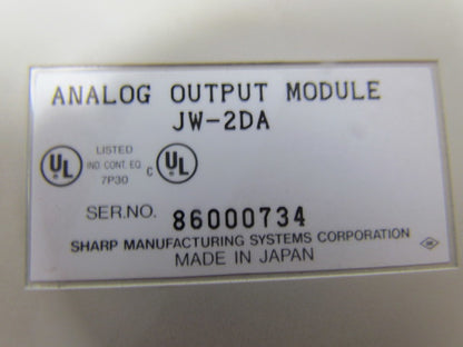 Sharp JW-2DA Analog Output Module Output Rating 0 to ± 20mADC or 0 to 10VDC