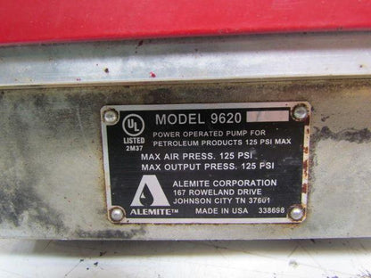 Alemite 9620 Oil evacuation system pneumatic pump 1"NPT inlet bad motor