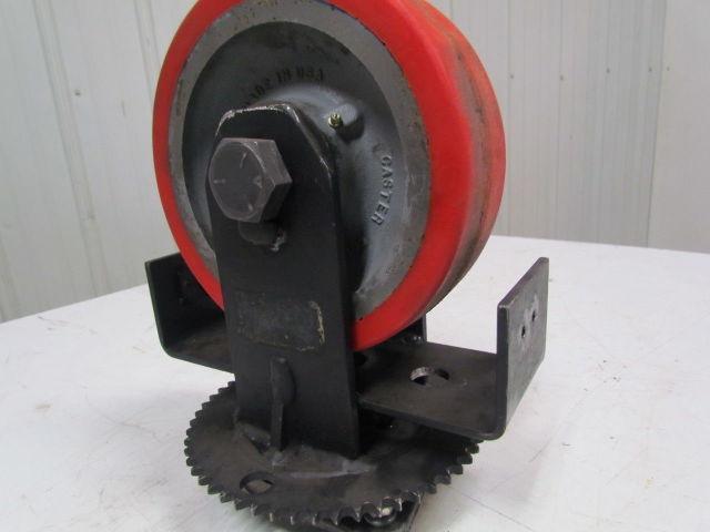 08300-11-24 1" bore caster wheel 9-7/8" OD w/steering sprocket and bracket