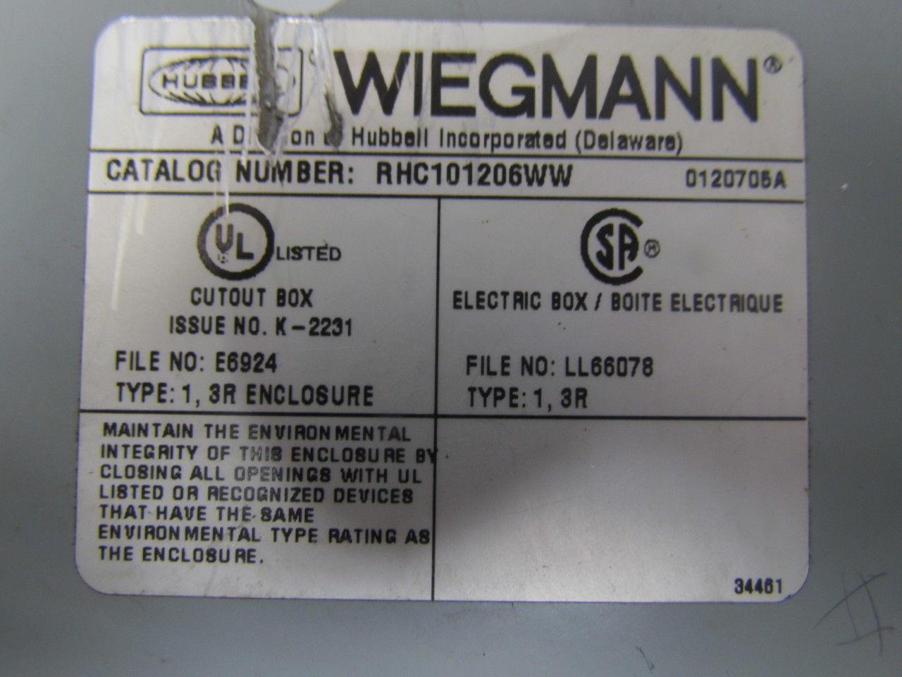Wiegmann RHC101206WW Electrical enclosure rain proof wall mount 12"x10"x6"