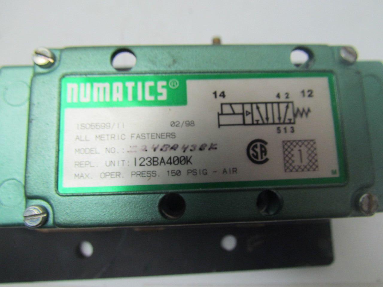 Numatics I24BA43BK/123BA400K Pneumatic solenoid air valve w/manifold 120VAC 06A