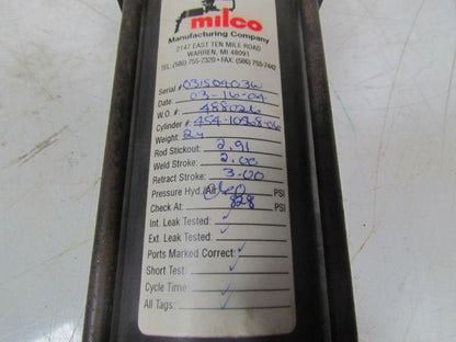 Milco 454-10568-06 Air cylinder weld/clamp wo#488026/SN0315040360