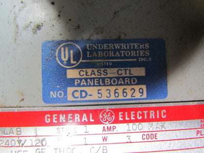 General electric Class CTL CD536629 Panelboard type NLAB Style 1 240Y/120VAC