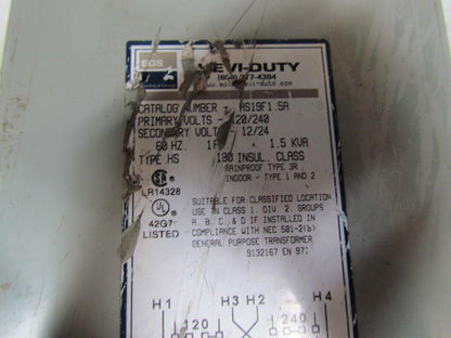 Heavi-Duty HS19F1.5A TypeHS 1.5KVA Transformer 120/240VPRI.12/24Sec. 1pH 60Hz