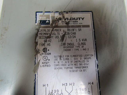 Heavi-Duty HS19F1.5A TypeHS 1.5KVA Transformer 120/240VPRI.12/24Sec. 1pH 60Hz