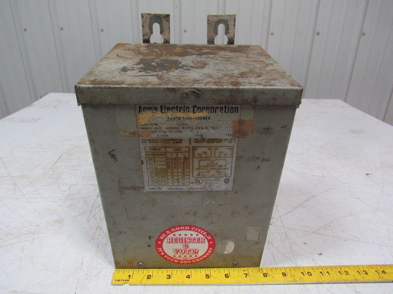 Acme Electric TI53013-4 3.0KVA Transformer 240/480VPRI.120/240Sec 60Hz 1PH