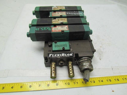Flexiblok 5 Blocks w/ end caps and 4 numatics 081S Series Valves