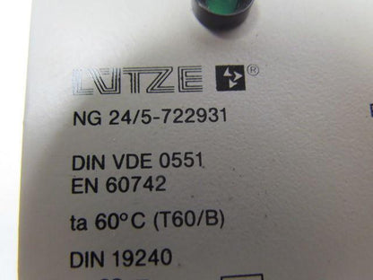 Lutze NG 24/5-722931 Single Phase Unregulated Power Supply Unit New Take Off