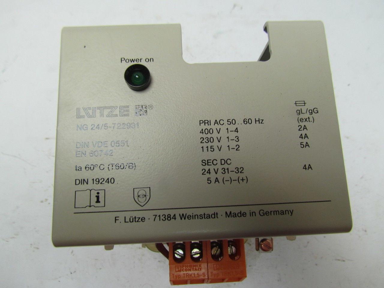 Lutze NG 24/5-722931 Single Phase Unregulated Power Supply Unit New Take Off
