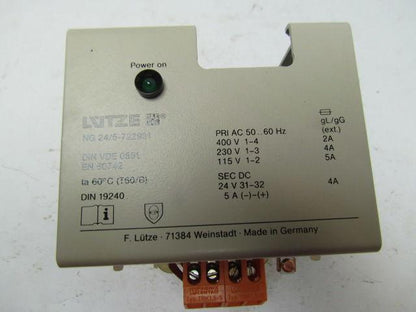 Lutze NG 24/5-722931 Single Phase Unregulated Power Supply Unit New Take Off