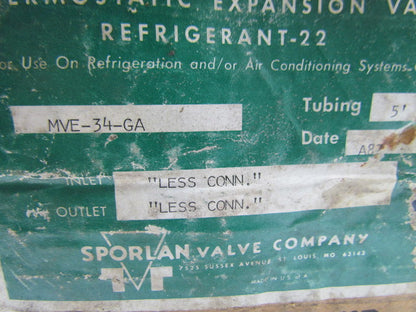 Sporlan MVE-34-GA R-22 Thermostatic Expansion valve