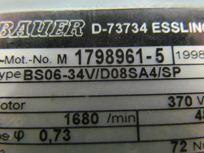 Bauer BS06-34V/D08SA4/SP Worm geared Electric motor 480V 1680 RPM 48.6 Ratio