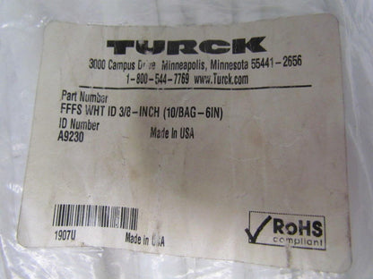 Turck FFFS WHT ID 3/8-inch Fiberglass Braid Silicone Rubber Coating white 3/8Dia