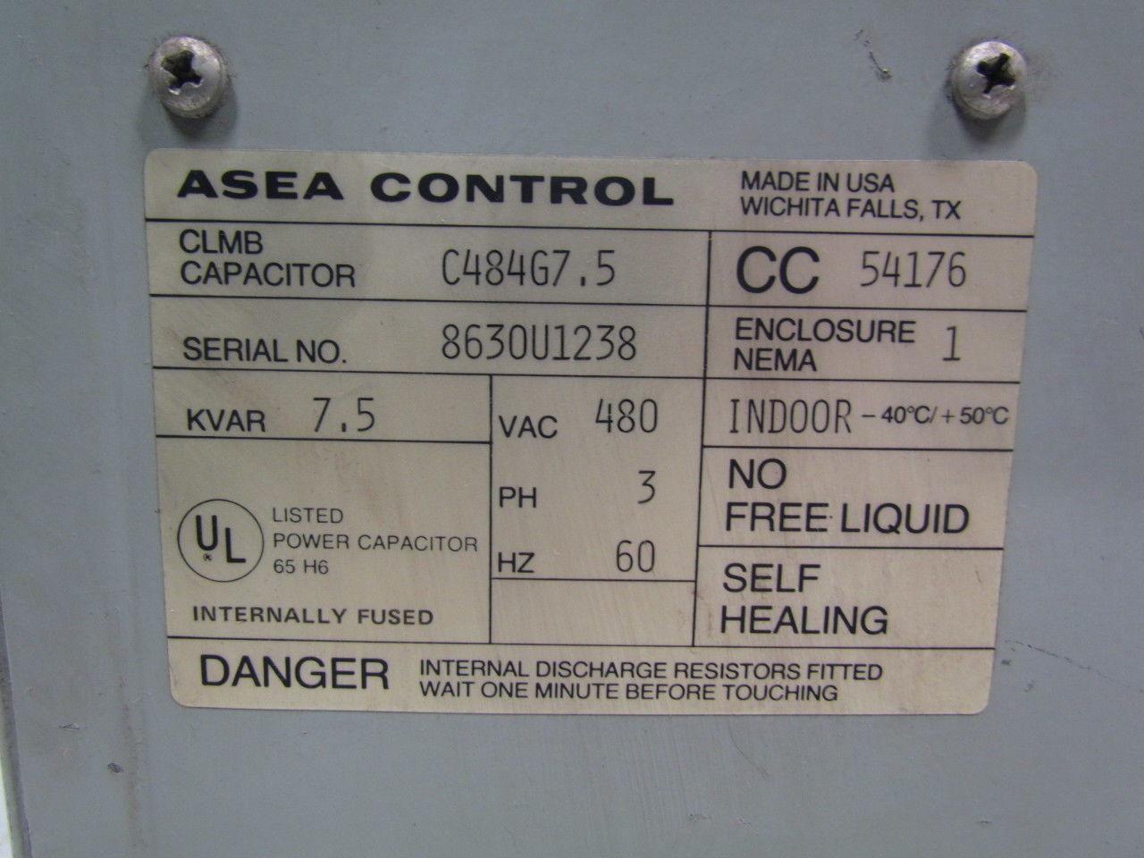 ASEA Control C484G7.5 Individual Capacitor 3-phase 480VAC 60Hz 7.5KVAR