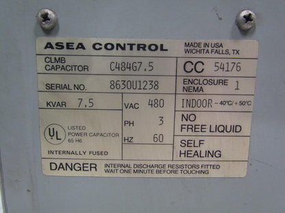 ASEA Control C484G7.5 Individual Capacitor 3-phase 480VAC 60Hz 7.5KVAR