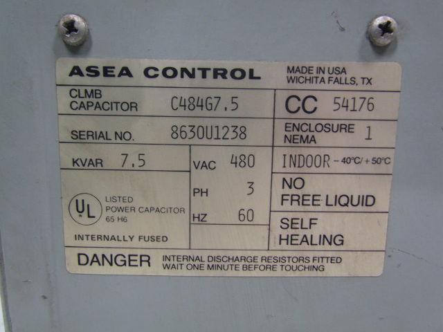 ASEA Control C484G7.5 Individual Capacitor 3-phase 480VAC 60Hz 7.5KVAR