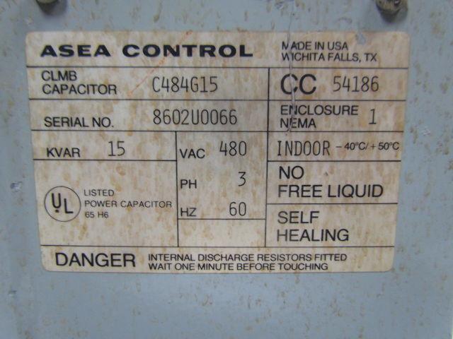 ASEA Control C484G15 Individual Capacitor 3-Phase 480VAC 60Hz 15KVAR
