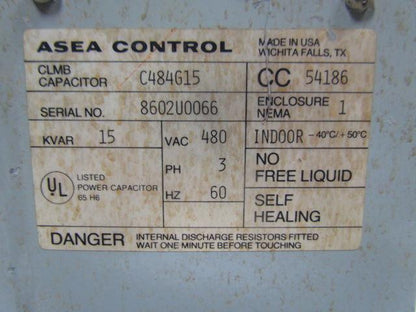 ASEA Control C484G15 Individual Capacitor 3-Phase 480VAC 60Hz 15KVAR
