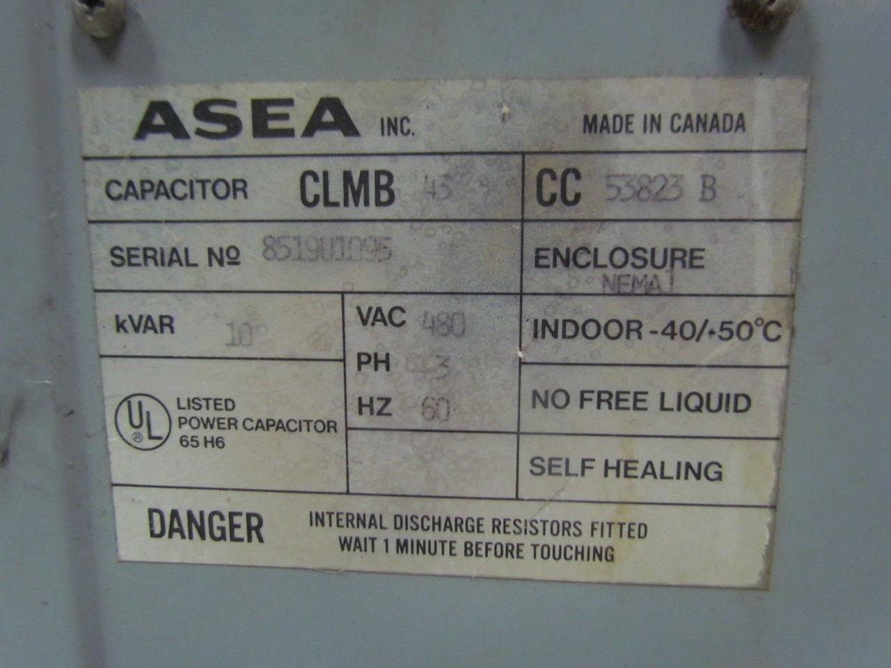 ASEA Inc. 53823 B Individual capacitor 3-Phase 480VAC 60Hz 10KVAR
