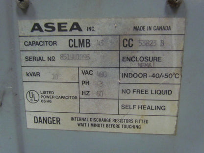 ASEA Inc. 53823 B Individual capacitor 3-Phase 480VAC 60Hz 10KVAR