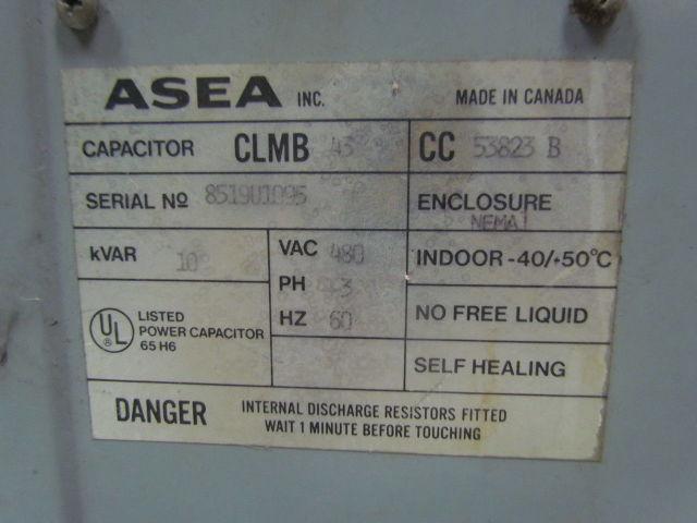ASEA Inc. 53823 B Individual capacitor 3-Phase 480VAC 60Hz 10KVAR