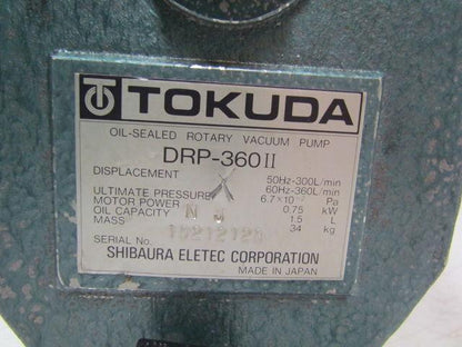 Tokuda DRP-360II Rotary Vane Vacuum Pump 360L/Min 1Hp 220V 3PH