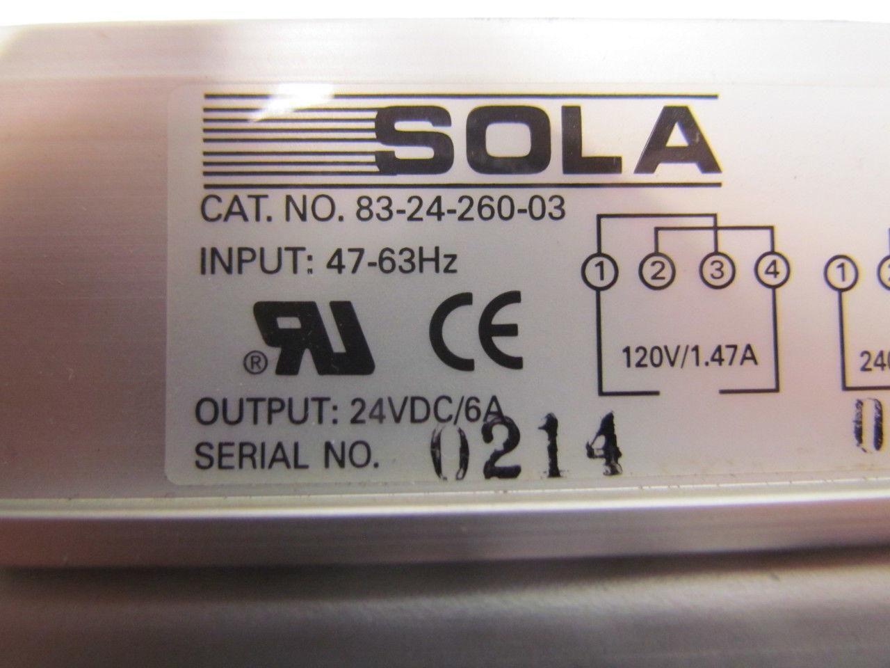 SOLA 83-24-260-03 24VDC 6Amp Power Supply 47-63Hz Input lot of 3