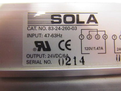 SOLA 83-24-260-03 24VDC 6Amp Power Supply 47-63Hz Input lot of 3